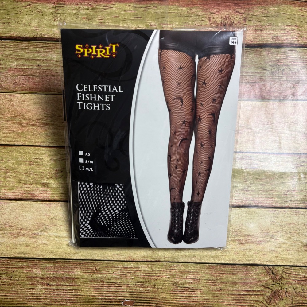 Spirit Halloween Celestial Fishnet Tights Black Moon Star M/L Hosiery Costume